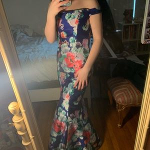 blue floral prom dress